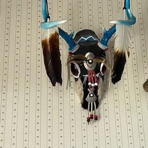 Decorative Painted Skull with Feathers